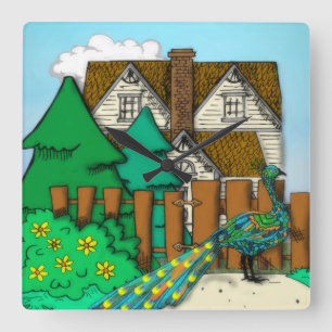 Peacock-Pop Quadratische Wanduhr