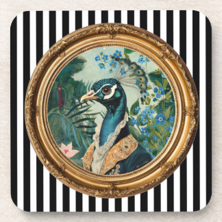 Peacock Portrait Art Print in Ornate Gold Frame St Getränkeuntersetzer