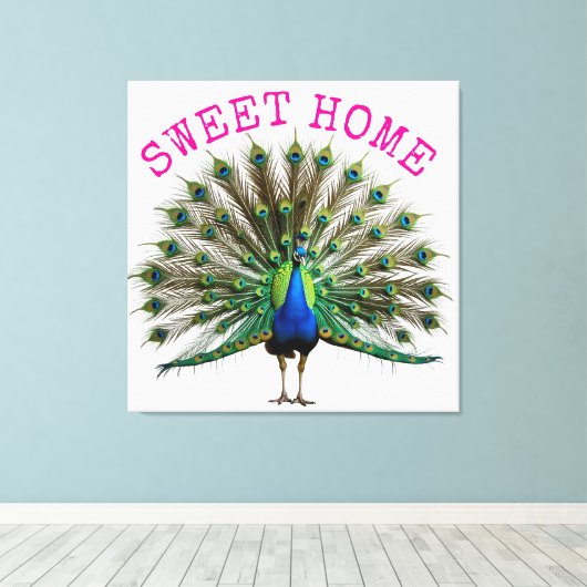 Peacock Premium Wrapped Canvas Leinwanddruck (Insitu (Holzboden))