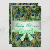 Peacock Print Green Bow Baby Dusche Einladung (Vorne/Hinten)