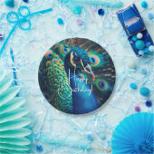 Peacock Profile Happy Birthday Pappteller (Party)