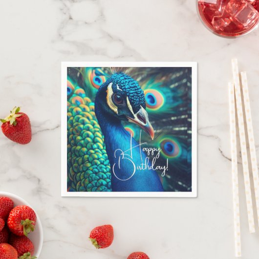 Peacock Profile Happy Birthday Serviette (Beispiel)