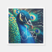 Peacock Profile Happy Birthday Serviette (Vorderseite)