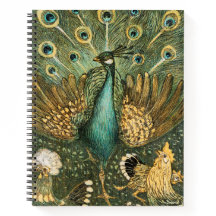 Peacock Rooster Illustriert Print Spiral Notebook