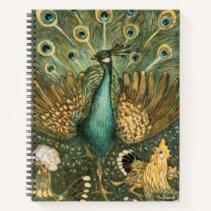 Peacock Rooster Illustriert Print Spiral Notebook Notizblock