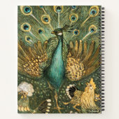 Peacock Rooster Illustriert Print Spiral Notebook Notizblock (Rückseite)
