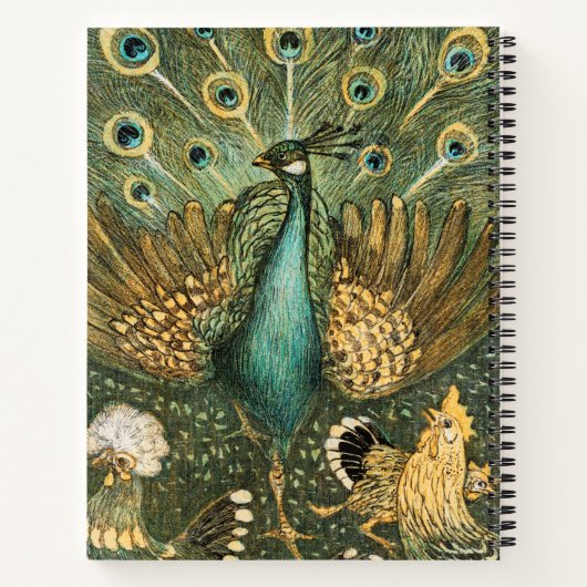Peacock Rooster Illustriert Print Spiral Notebook Notizblock (Rückseite)