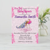 Peacock rosa Blütendusche Einladung (Stehend Vorderseite)