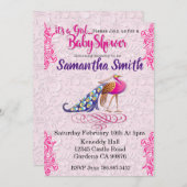 Peacock rosa Blütendusche Einladung (Vorne/Hinten)