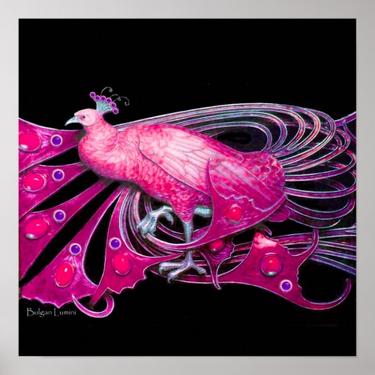 PEACOCK, rosa, fuchsienblau, lila schwarz Poster (Vorne)