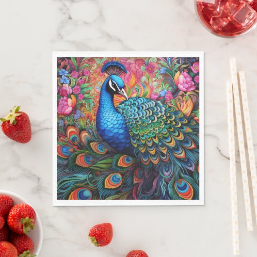 Peacock Rose Elegantes Hübsches Papier Napkins Serviette (Beispiel)