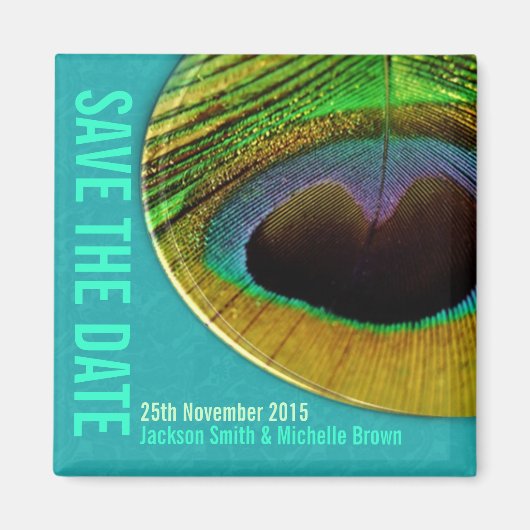 Peacock Save the Date Aqua Magnet (Vorne)