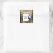 Peacock Save the Date art nouveau feathers Quadratischer Aufkleber (Tasche)