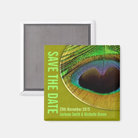 Peacock Save the Date Green Magnet (Vorderseite/Rückseite)