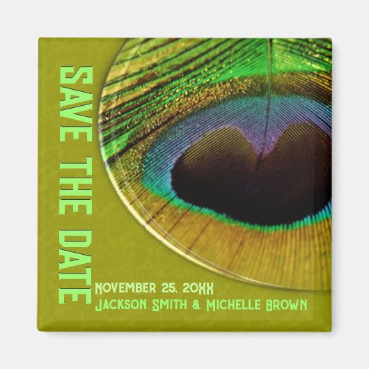 Peacock Save the Date Green Magnet (Vorne)