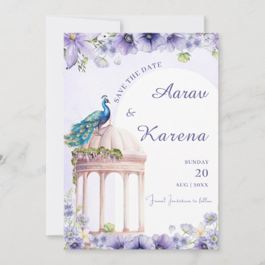 Peacock Save the Date indische Save the Date-Karte Einladung (Vorderseite)