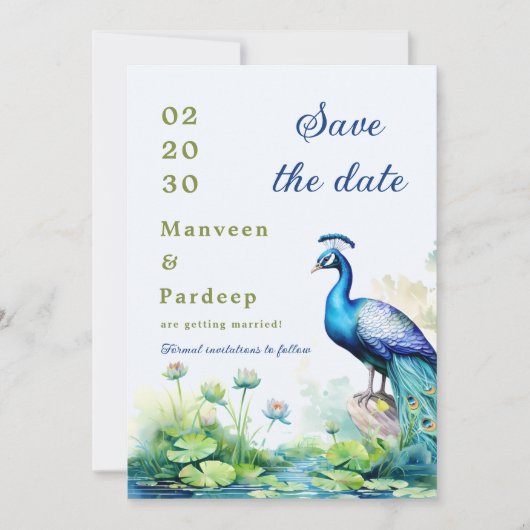 Peacock Save the Date Vorlage Lotus Save the Date (Vorderseite)