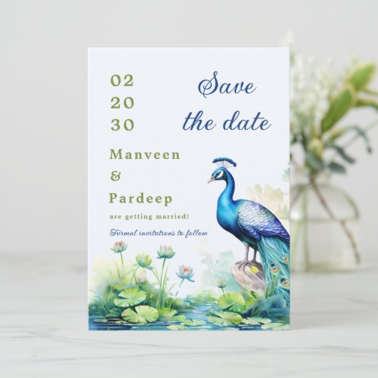 Peacock Save the Date Vorlage Lotus Save the Date (Stehend Vorderseite)