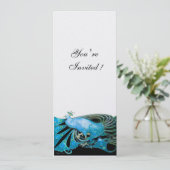 PEACOCK schwarz, blau, weiß, eis metallisch Einladung (Stehend Vorderseite)