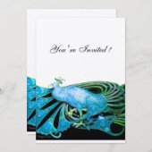 PEACOCK Schwarz/blaues Champagner-Metallpapier Einladung (Vorne/Hinten)