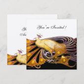 PEACOCK Schwarz, gelber weißer Champagner metallis Einladung (Vorne/Hinten)