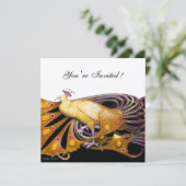 PEACOCK Schwarz, gelber weißer Champagner metallis Einladung (Stehend Vorderseite)