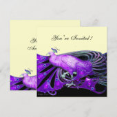 PEACOCK Schwarz, lila, platinmetallisches Papier Einladung (Vorne/Hinten)