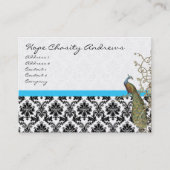 Peacock Schwarz-weiß Damask Bright Aqua Trimm Visitenkarte (Vorderseite)