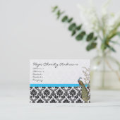 Peacock Schwarz-weiß Damask Bright Aqua Trimm Visitenkarte (Stehend Vorderseite)