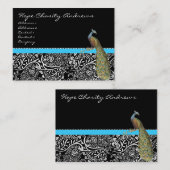 Peacock Schwarz-weiß Damask Bright Aqua Trimm Visitenkarte (Vorne/Hinten)