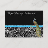 Peacock Schwarz-weiß Damask Bright Aqua Trimm Visitenkarte (Rückseite)