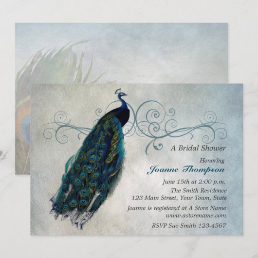 Peacock Scroll Bridal Dusche Einladung (Vorne/Hinten)