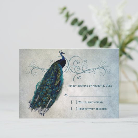 Peacock Scroll UAWG RSVP Karte (Stehend Vorderseite)