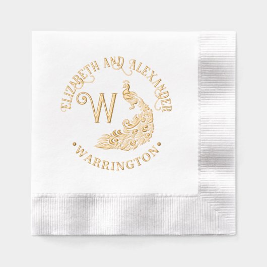 Peacock Silhouette #4 Couple Name Single Initial Servietten Mit Folie (Vorderseite)