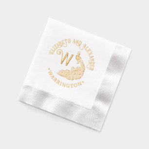 Peacock Silhouette #4 Couple Name Single Initial Servietten Mit Folie