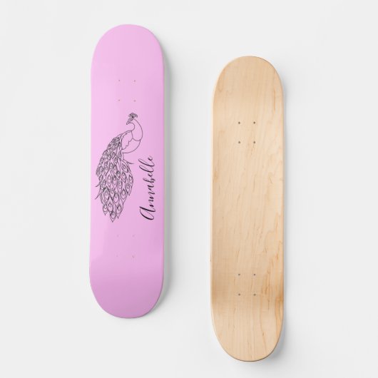Peacock Silhouette Custom Name Skateboard (Vorderseite)