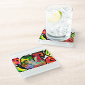 Peacock spring Art Glasuntersetzer (Schrägansicht)