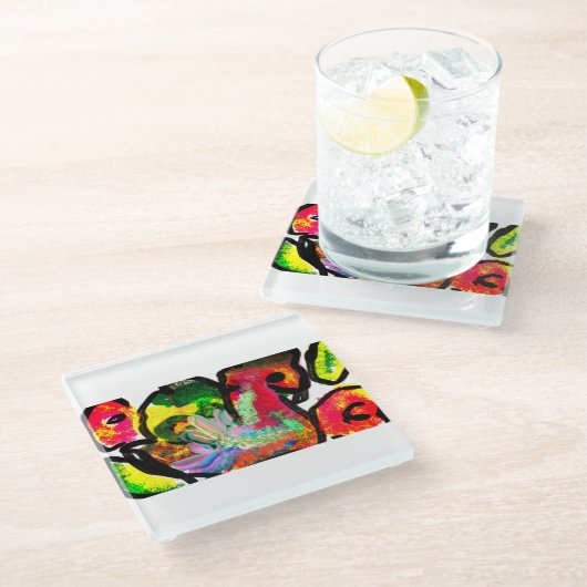 Peacock spring Art Glasuntersetzer (Schrägansicht)