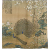 Peacock spuckt seinen Schwanz Fine Art Duschvorhang (Vorderseite)