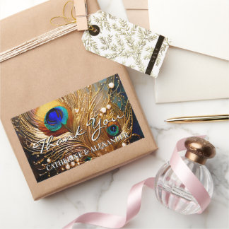 Peacock thank you wedding feathers plumage rechteckiger aufkleber