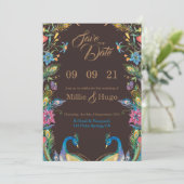 Peacock Them Wedding Einladung (Stehend Vorderseite)