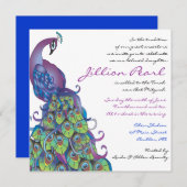Peacock Thema Bat Mitzvah Einladung Blue (Vorne/Hinten)
