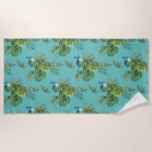 Peacock & Tropical Blätter Strandtuch (Vorderseite)