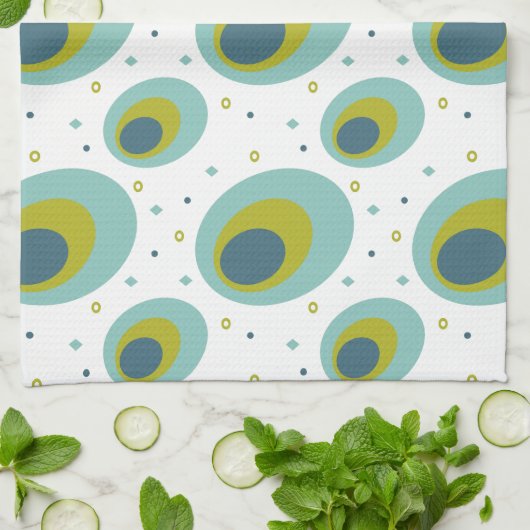 Peacock Turquoise Green Blue Oval Muster Mid Mod Geschirrtuch (Gefaltet)