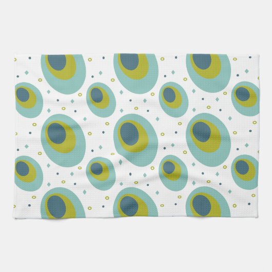 Peacock Turquoise Green Blue Oval Muster Mid Mod Geschirrtuch (Horizontal)