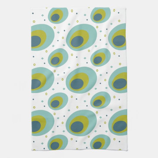 Peacock Turquoise Green Blue Oval Muster Mid Mod Geschirrtuch (Vertikal)