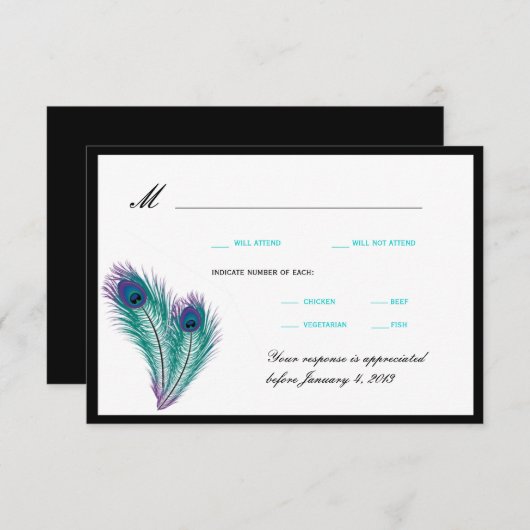 Peacock Tuxedo RSVP Cards (Vorne/Hinten)