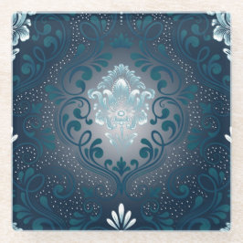 Peacock und Cyan Damask Glass Untersetzer