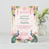 Peacock und lotus watercolor indische Hochzeitsmet Einladung (Stehend Vorderseite)