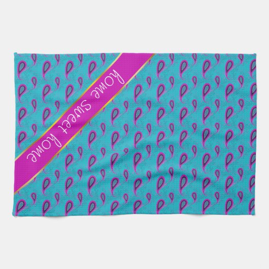 Peacock und Magenta Paisley Pattern Geschirrtuch (Horizontal)